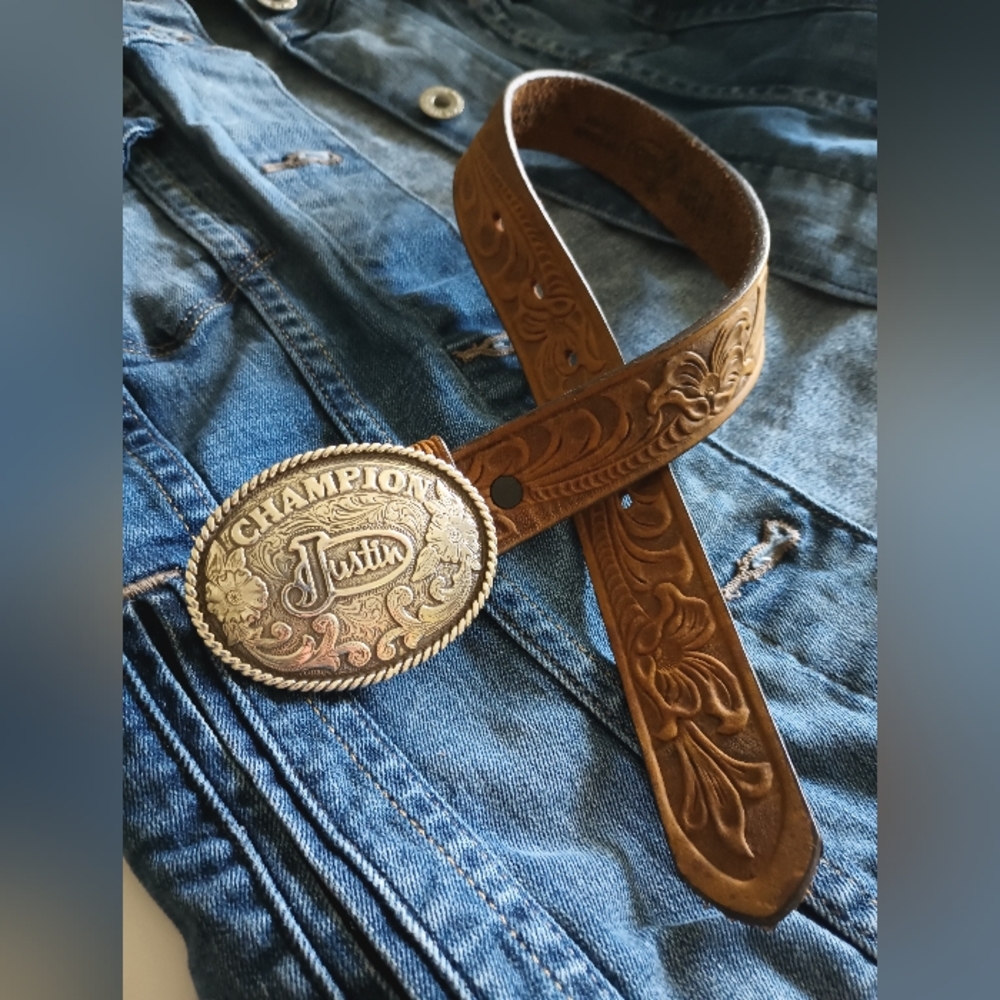 Justin Boots tooled leather belt